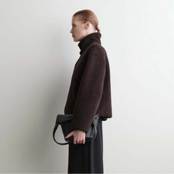 COS Dark Brown Funnel Neck Teddy Jacket - Picture 2 of 16